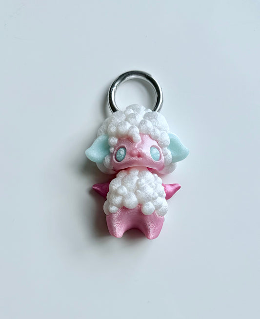 3D printed articulated cute pink and white SHEEP keychain