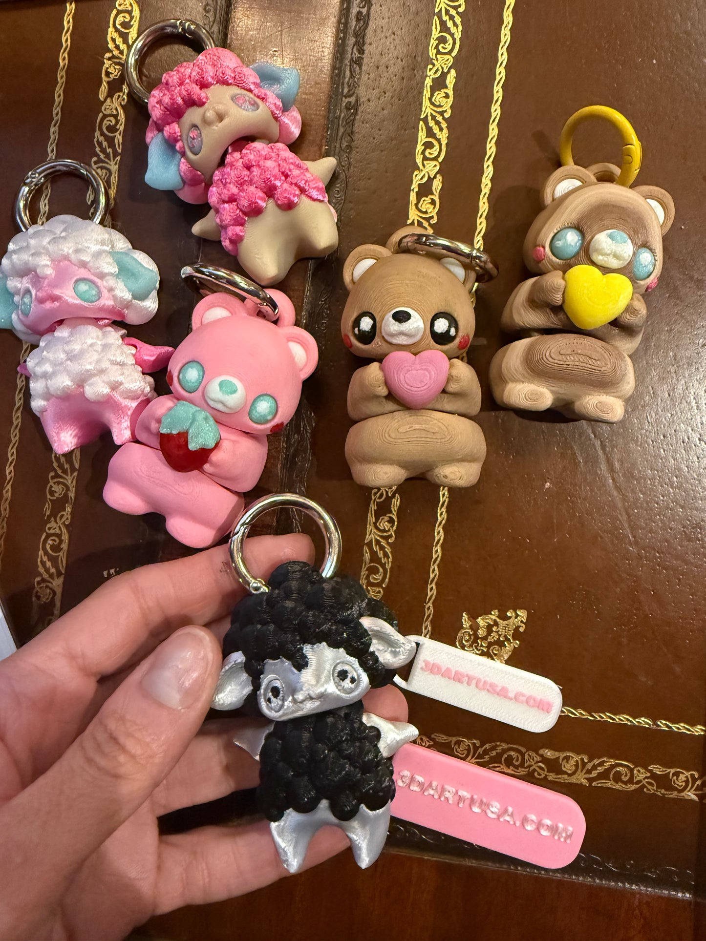 3D printed articulated cute pink and white SHEEP keychain