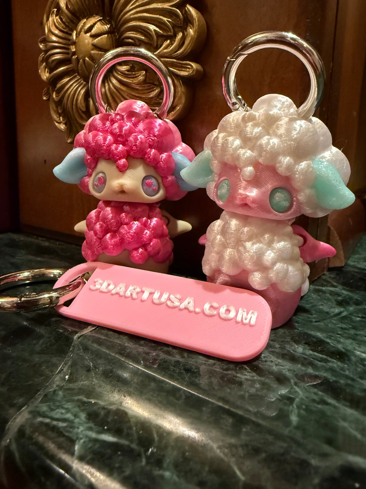 3D printed articulated cute pink and white SHEEP keychain