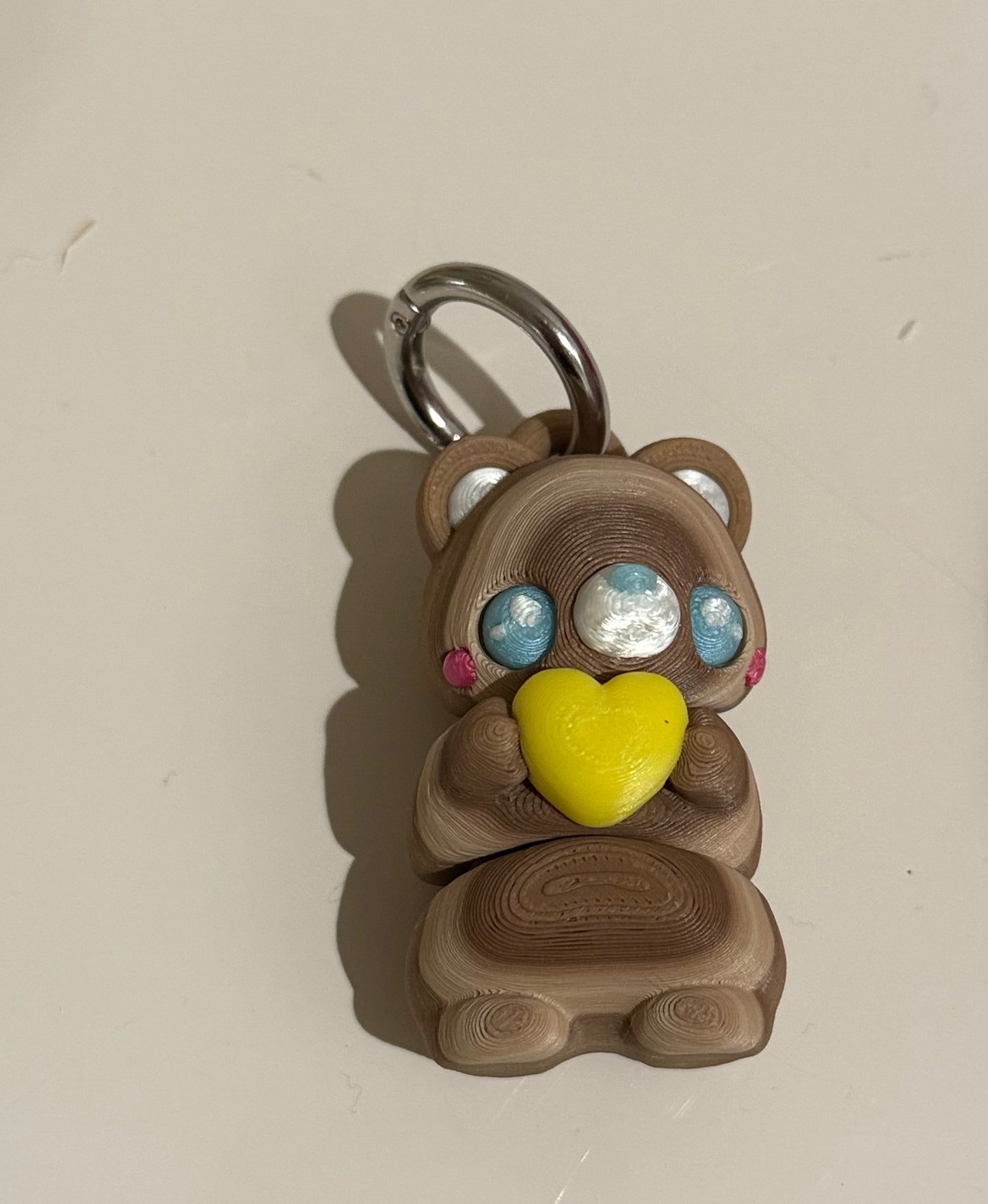 3D printed articulated cute shades of Brown Bear with yellow heart keychain