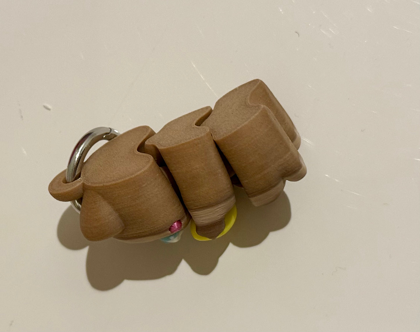 3D printed articulated cute shades of Brown Bear with yellow heart keychain